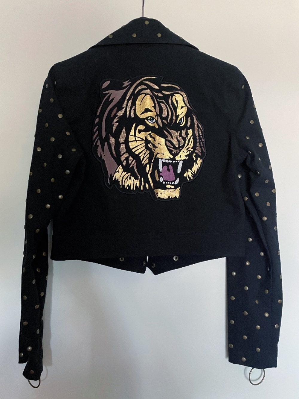 Betsey Johnson tiger moto cropped jacket size 8